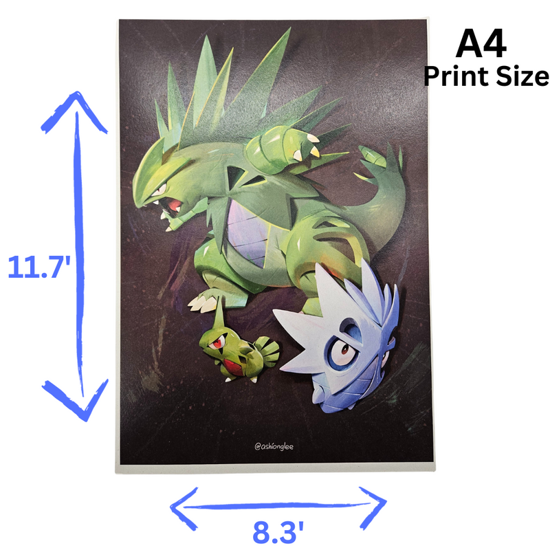 Larvitar, Pupitar & Tyranitar Family Pokemon Poster Print