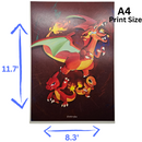 Charmander, Charmeleon & Charizard Family Pokemon Poster Print