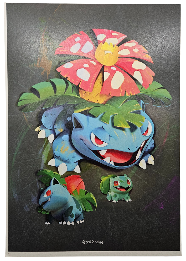 Bulbasaur, Ivysaur & Venusaur Family Pokemon Poster Print