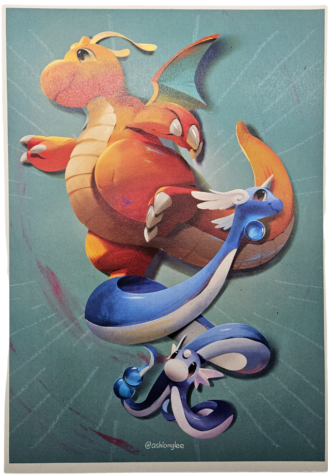 Dratini, Dragonair & Dragonite Family Pokemon Poster Print