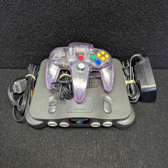 Nintendo 64 Console - Transparent/Purple Controller - Tested and Ready to Play