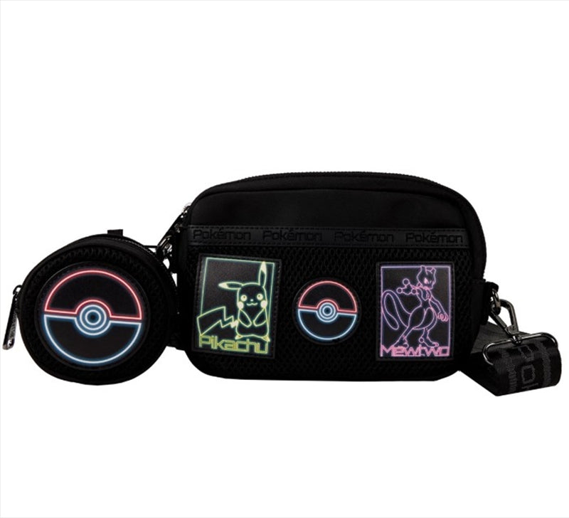 Loungefly Pokémon Pikachu & Mewtwo Glow Nylon Sling Crossbody Bag with Coin Bag