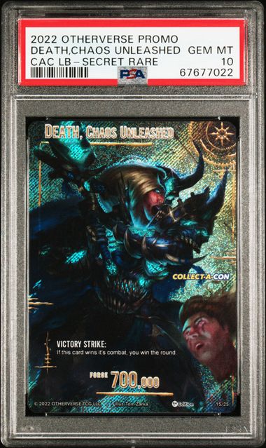 GRADED [PSA 10] 2022 OTHERVERSE PROMO DEATH,CHAOS UNLEASHED CAC LB-SECRET RARE