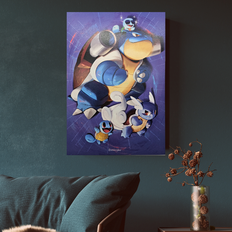 Squirtle, Wartortle & Blastoise Family Pokemon Poster Print