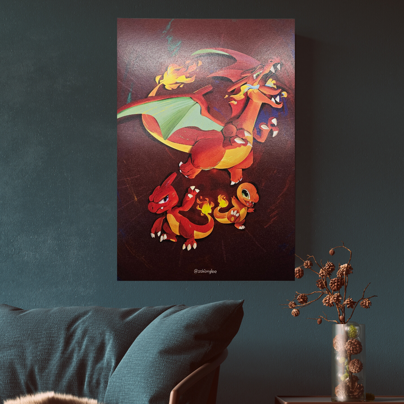 Charmander, Charmeleon & Charizard Family Pokemon Poster Print