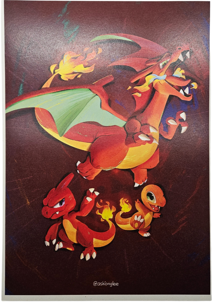 Charmander, Charmeleon & Charizard Family Pokemon Poster Print