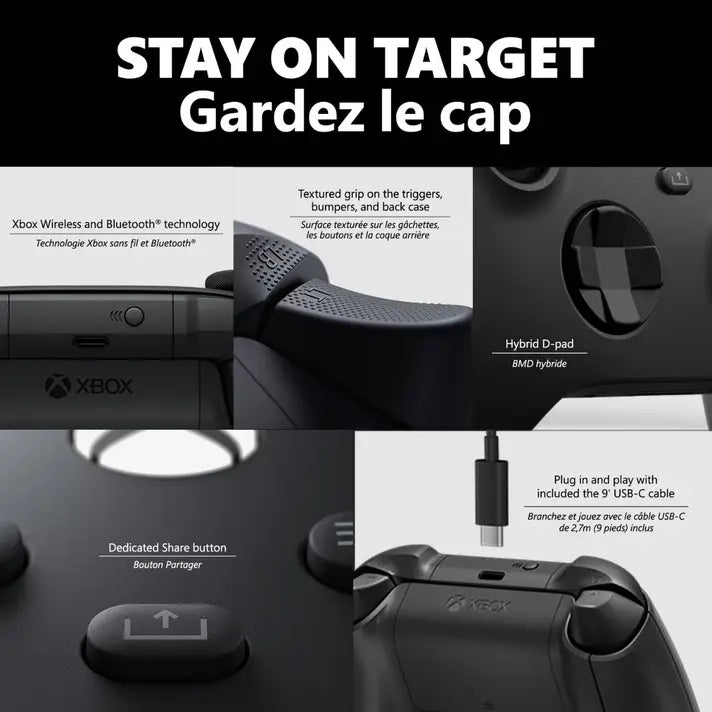 XBOX Wireless Controller for XBOX Series X|S / XBOX One - Carbon Black with 9 ft USB-C Cable for PC