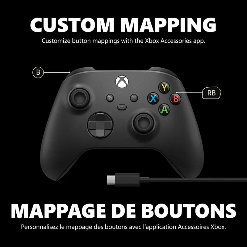 XBOX Wireless Controller for XBOX Series X|S / XBOX One - Carbon Black with 9 ft USB-C Cable for PC