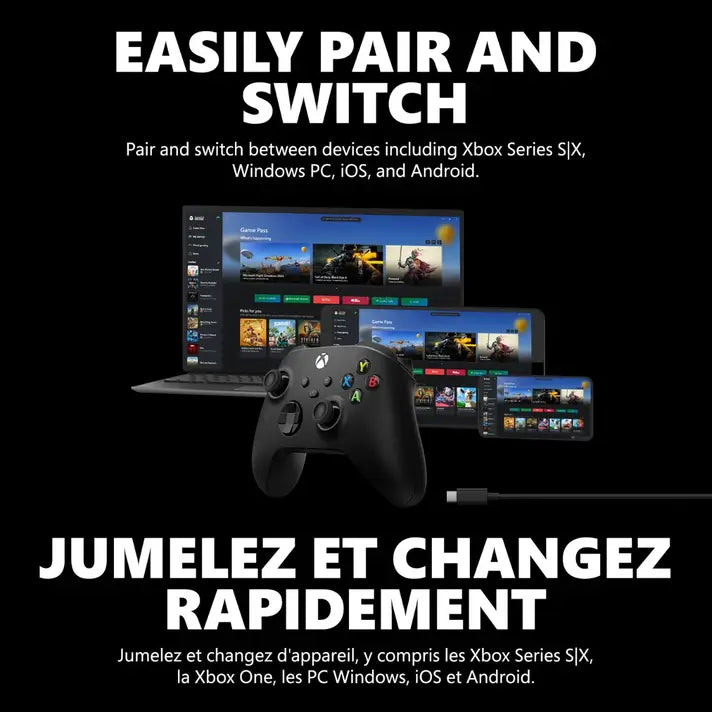 XBOX Wireless Controller for XBOX Series X|S / XBOX One - Carbon Black with 9 ft USB-C Cable for PC