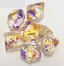 SD SWIRL YELLOW-VIOLET W/CLEAR 7-DIE SET - Sirius Dice