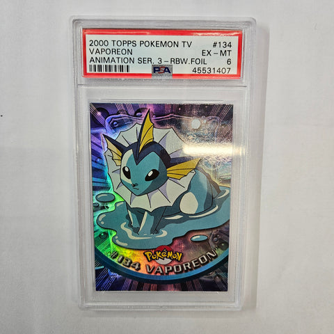 2000 Topps Chrome Pokemon TV Vaporeon Spectra Refractor #134 - Graded PSA 6