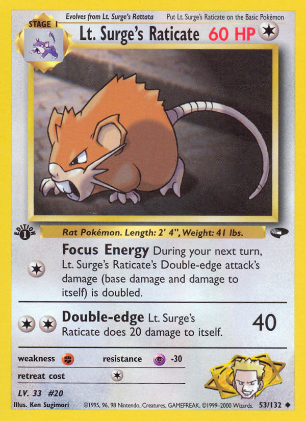 Lt. Surge's Raticate (53/132) [Gym Challenge 1st Edition]